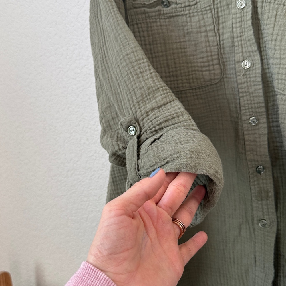 Social Standard by Sanctuary Button Down Shirt Long Sleeve Gauze Green Large - Picture 4 of 10